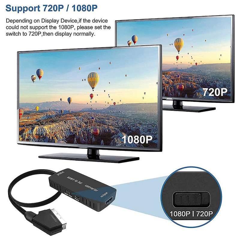 Scart to Hdmi Converter with Hdmi Cable Hd Adapter 720p 1080p