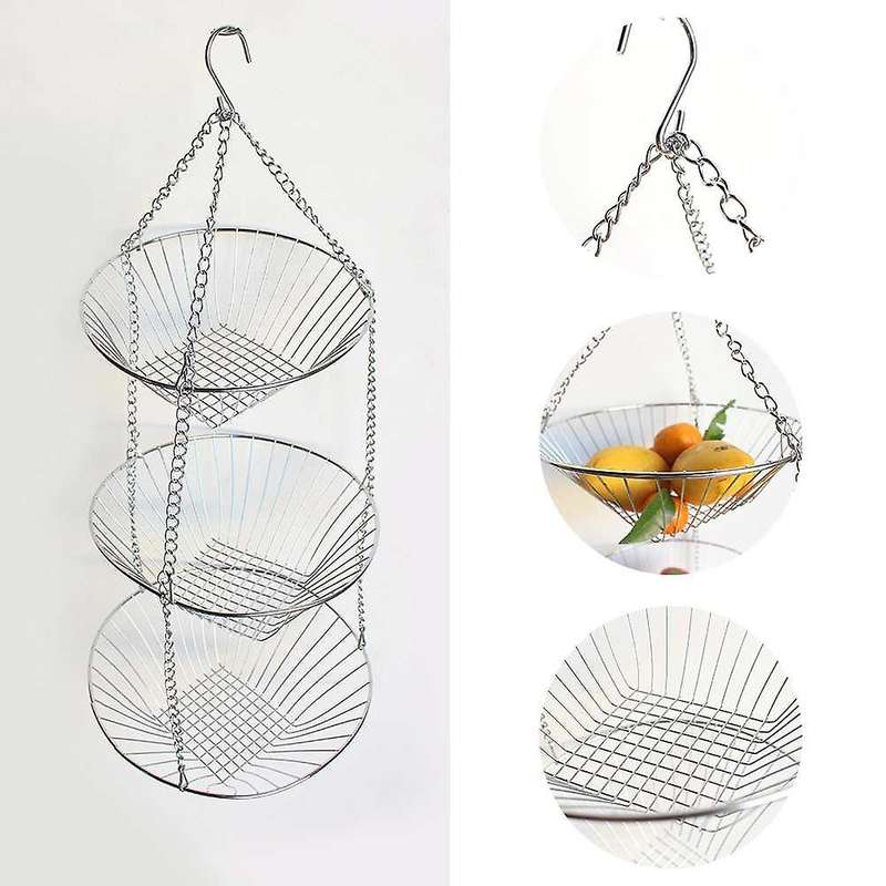 Hanging Fruit Basket Iron Art 3-layer Baskets Fruit Tray Drain Basket