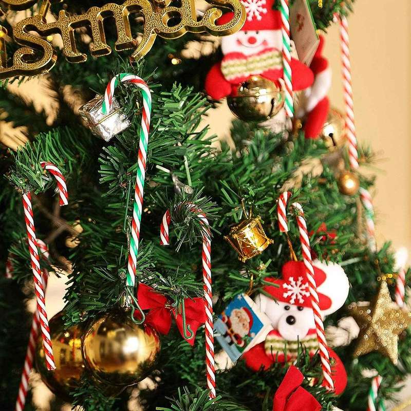 48pcs Plastic Fake Candy Canes for Christmas Tree Hanging Decorations