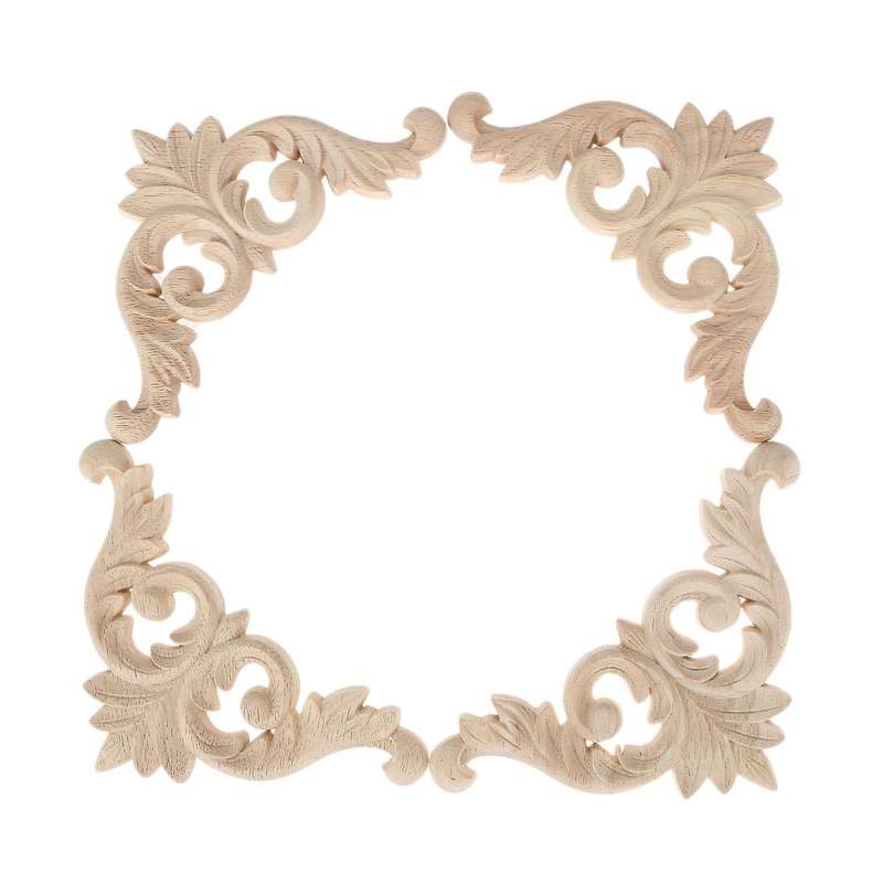 Wood Carved Corner Mouldings Applique Furniture Decor 4pcs 12x12cm