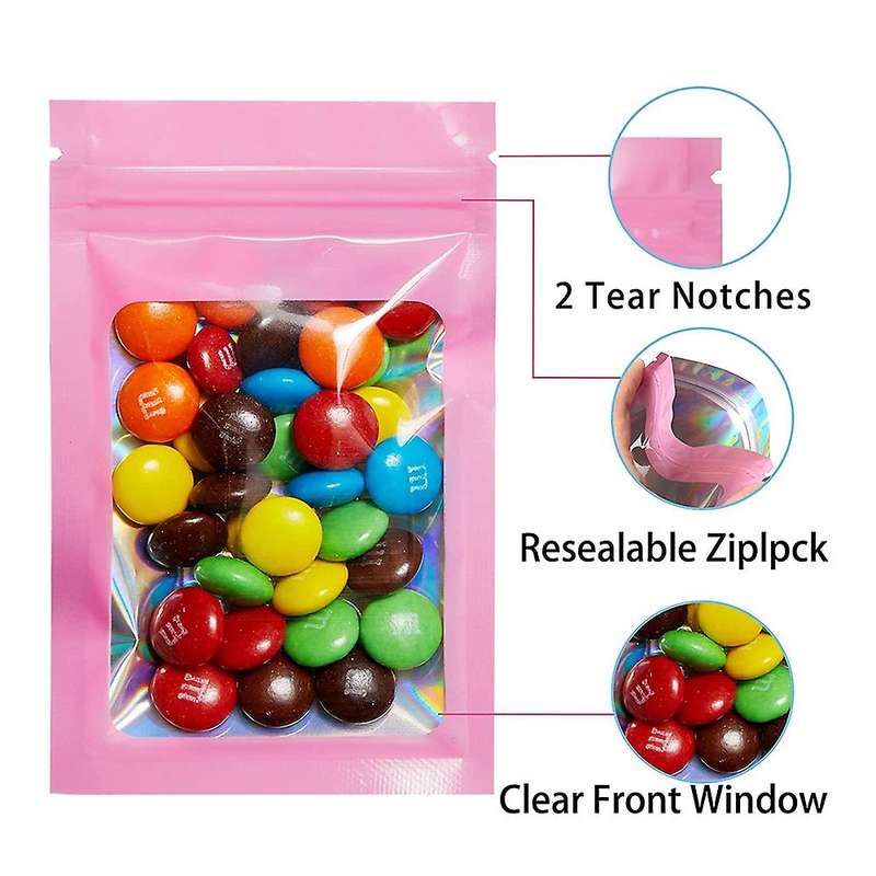 200 Pcs Smell Proof Mylar Bags Holographic Packaging Bags, Resealable