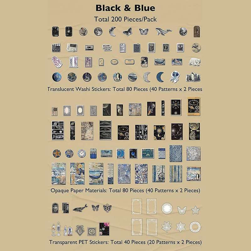 200 Pieces Vintage Ephemera Bundle Junk Journal Kit, A