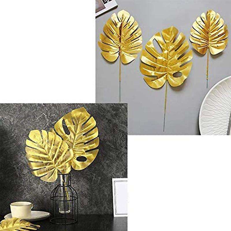 24pcs Artificial Leaves Gold Palm Leaves Tropical Plants Palm Leaves