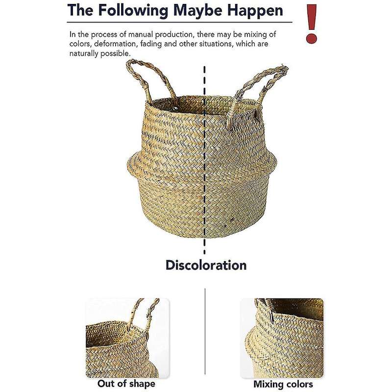 Plant Basket with Liner, Woven Seagrass Belly Baskets