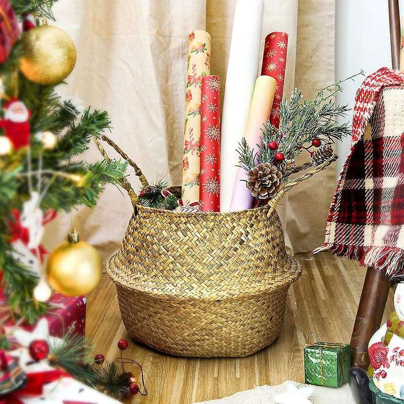 Plant Basket with Liner, Woven Seagrass Belly Baskets