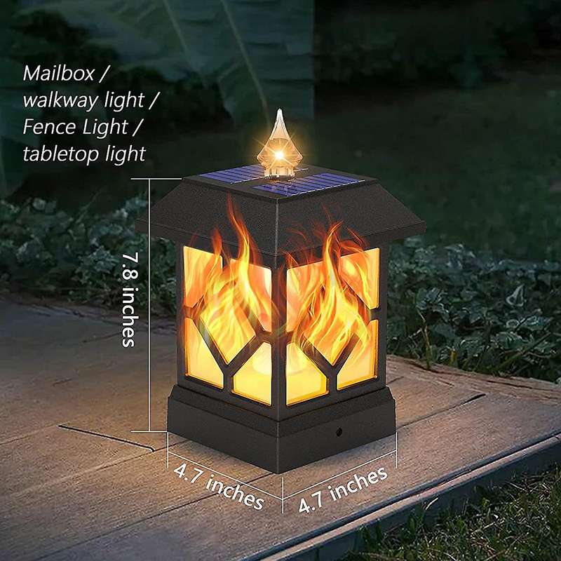 Solar Post Lights Outdoor with Flame,2 Pack Solar Post Cap Lights