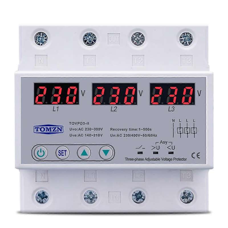 Tomzn Three Phase Adjustable Over and Under Voltage Protector 63a