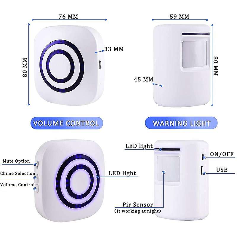 Motion Sensor Alarm System, Wireless Pir Motion with 2 Sensor Us Plug