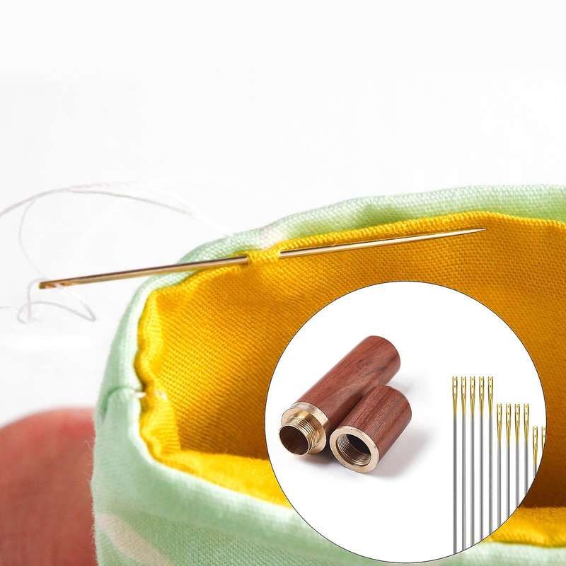 Wooden Needles Case for Storing Sewing Needles, with Sewing Thimble
