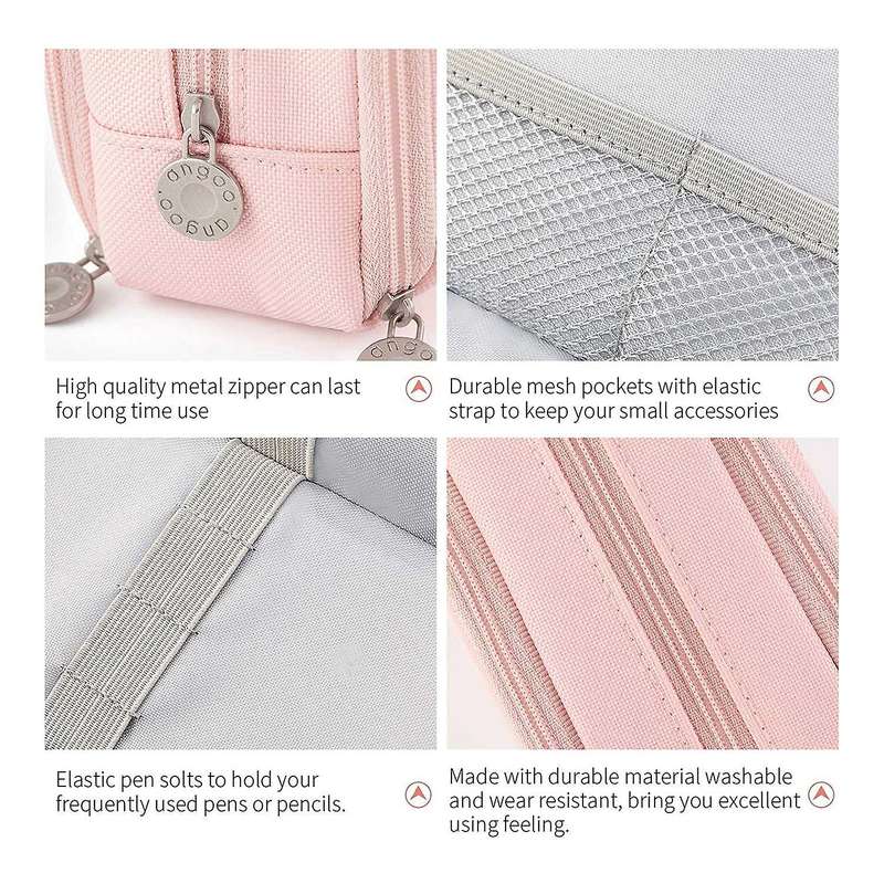 Angoo Pencil Case 3 Compartment Pouch Pen Bag for School Teen(pink)