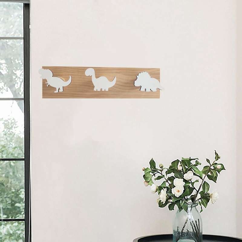 Kids Dinosaur Wall Mounted Coat Hooks Wooden Door Hanger -white