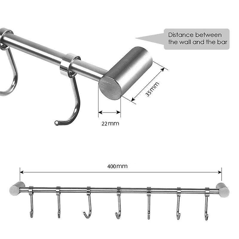 Kitchen Rail Rack Hanging Rack Stainless Steel 7 Sliding Hooks