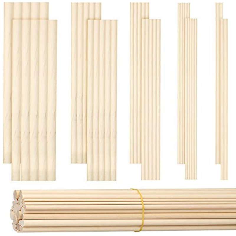 100pcs Dowel Rods 1/8,3/16,1/4,5/16,3/8x6inch Sticks for Crafting Diy
