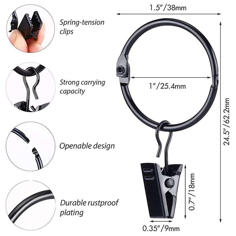 42 Pack Openable Curtain Rings with Clips, 1 Inch Interior Diameter,