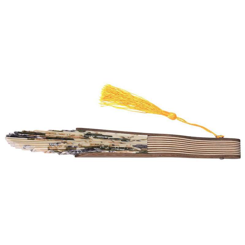 2x Pfingstrose Bluete Stoff Bambus-faltreifen Tanz Handfaecher Beige