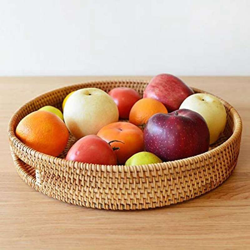 Round Rattan Serving Tray Decorative for Coffee Table Natural(large)