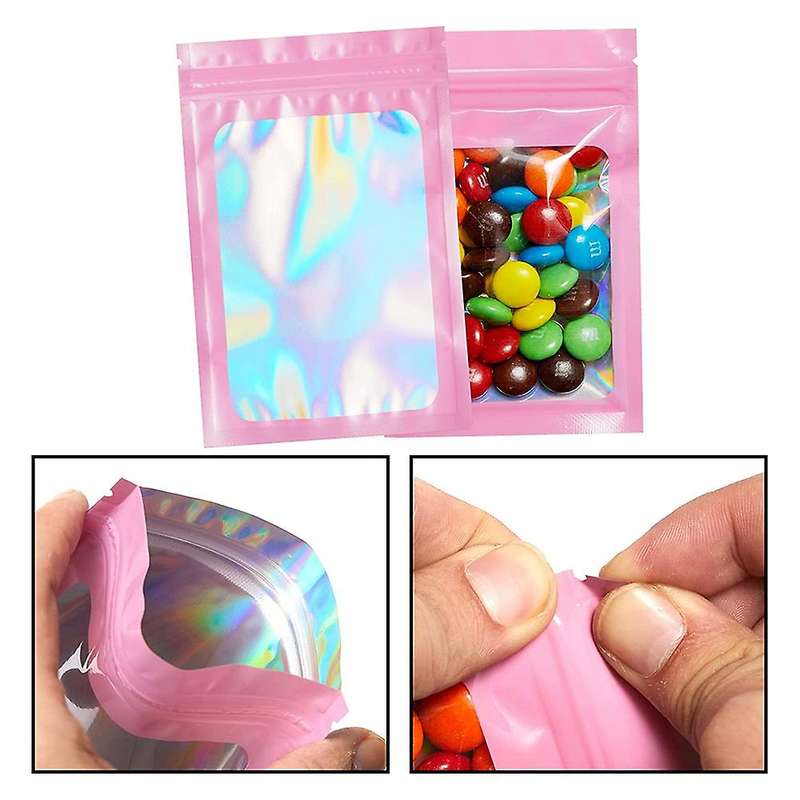 200 Pcs Smell Proof Mylar Bags Holographic Packaging Bags, Resealable