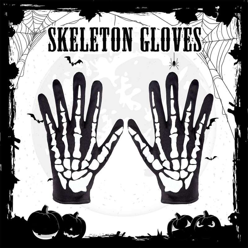 2 Pairs Halloween Skeleton Gloves with Skeleton Arm Sleeve Gloves