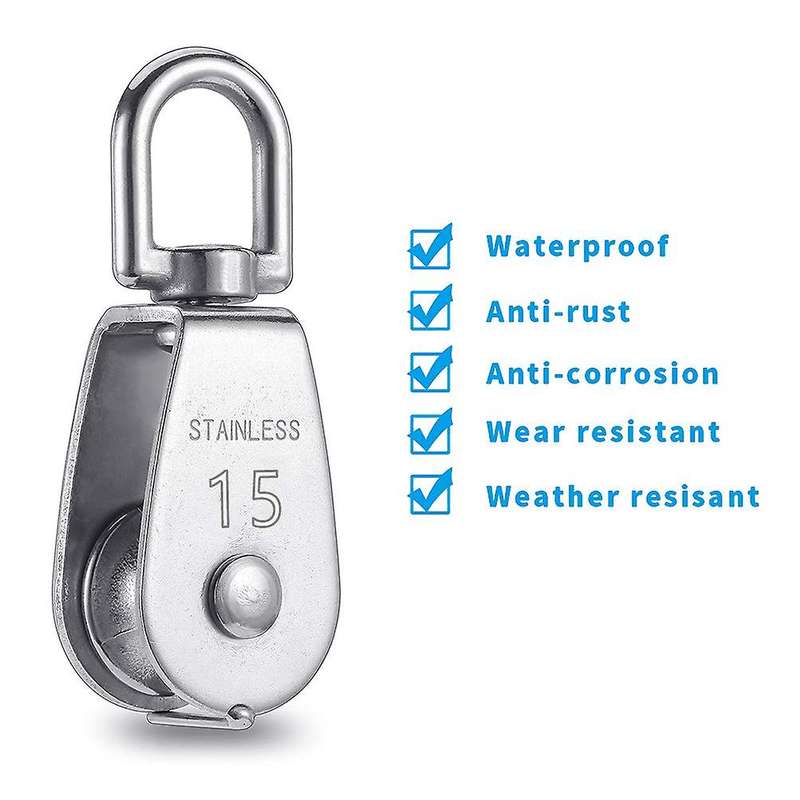 4pcs Single Pulley Block M15 Stainless Steel Small Pulley Roller