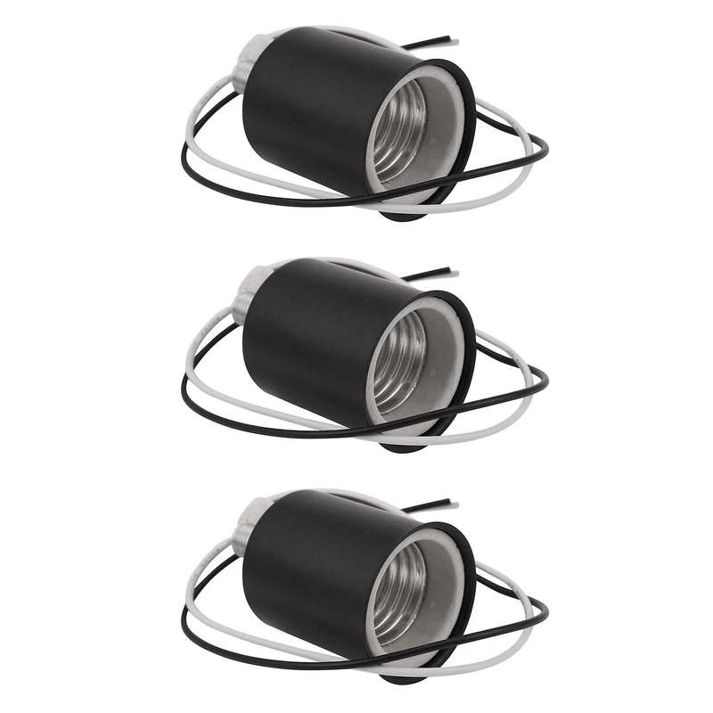 3x E27 Ceramic Base Socket Adapter Metal Lamp Holder with Wire Black