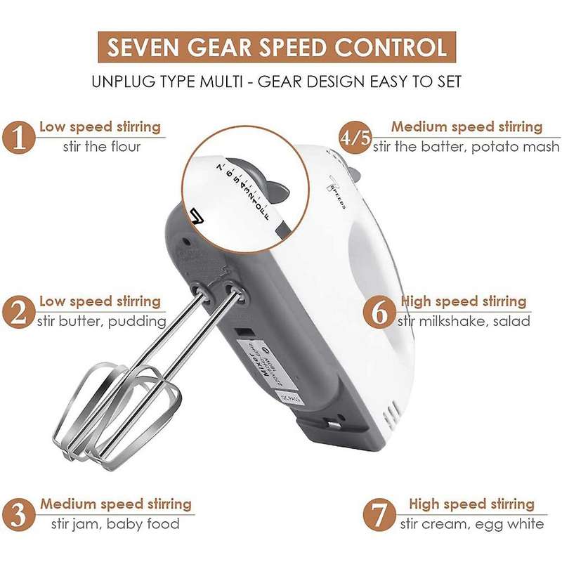 7 Speed Options Handheld Kitchen Whisk, Electric Beater Eu Plug
