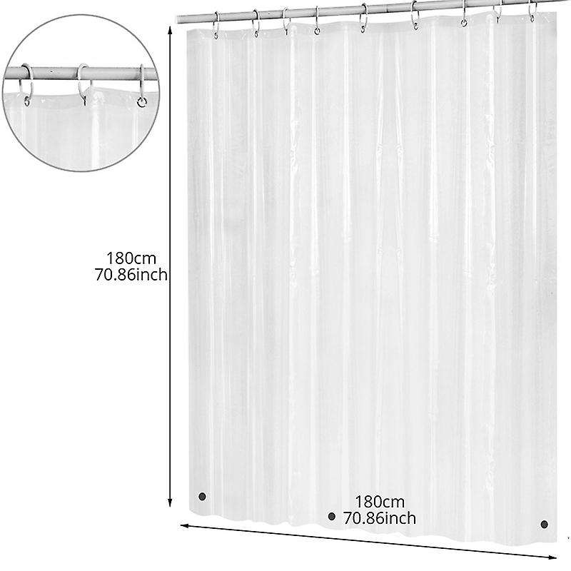 180x180cm Peva Waterproof Shower Curtain Transparent White with Hooks
