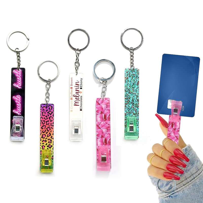 5 Pcs Card Grabber for Long Nails, Card Puller Keychain Atm Extractor