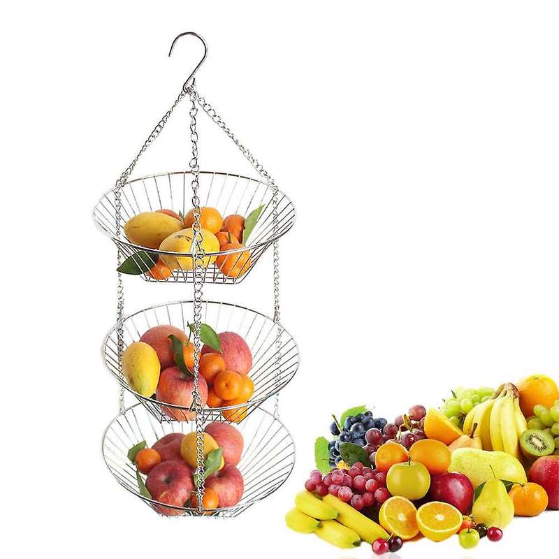 Hanging Fruit Basket Iron Art 3-layer Baskets Fruit Tray Drain Basket