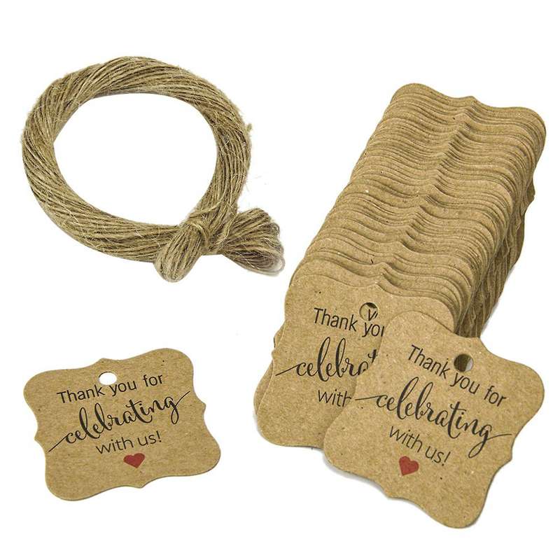 100 Pcs Kraft Paper Gift Wrap Tags with Jute Twine for Baby Shower