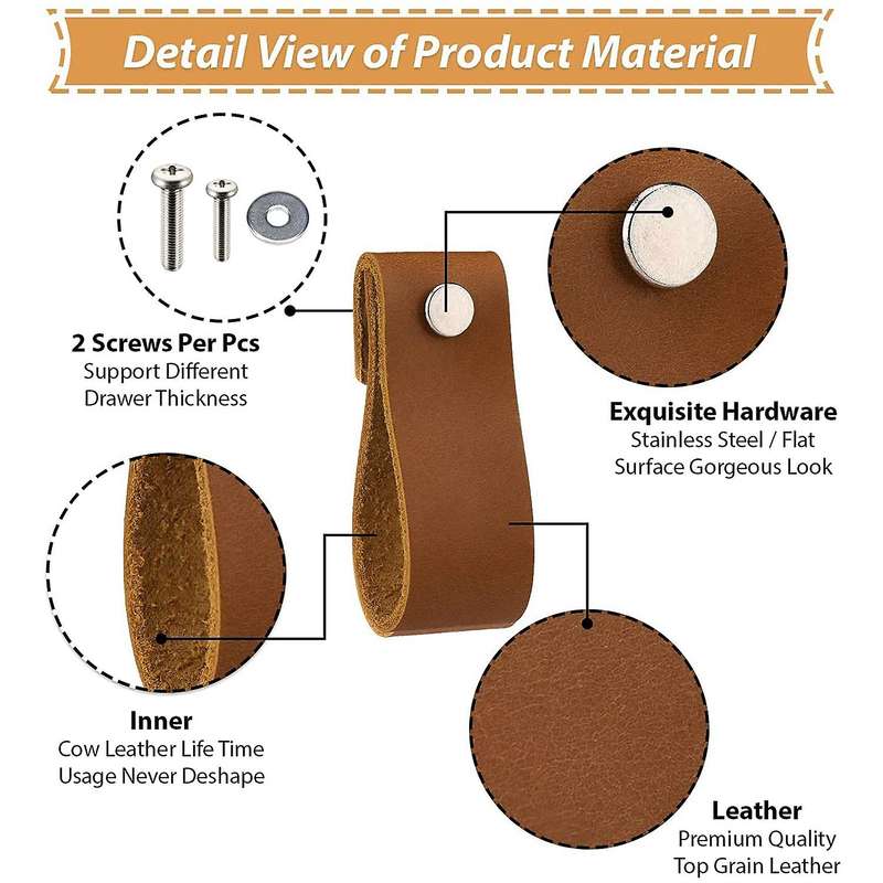 Leather Drawer Pulls 8 Pcs Knobs Pure Leather Handles for Drawers