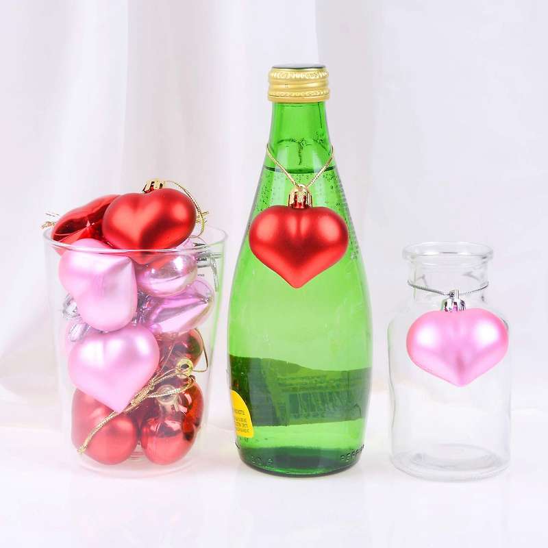 36 Pcs Heart Baubles Heart Shaped Valentine's Day,2 Types (red,pink)
