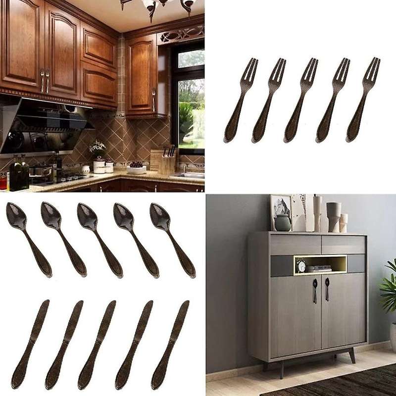 15 Pcs Spoon Fork Kitchen Cabinet Closet Drawer Pull Handles Bronze