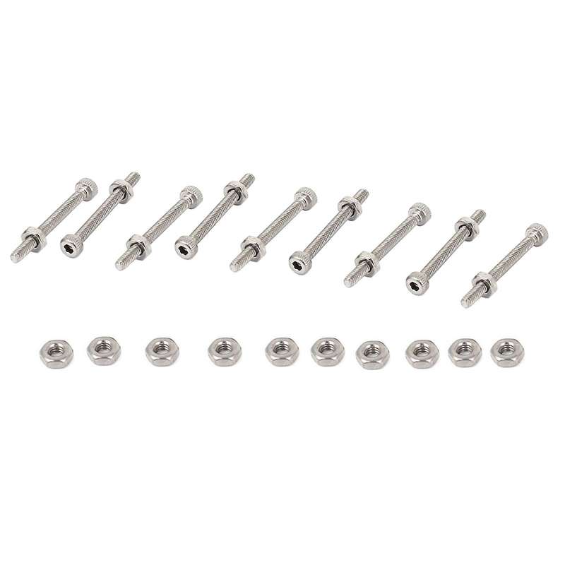 M2 X 20mm Long Hex Socket Knurled Cap Screws Bolts Nuts Set 20pcs