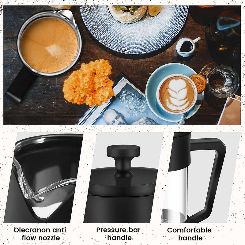 French Coffee & Tea Maker 12oz, Glass Coffee Press Rust-free,black