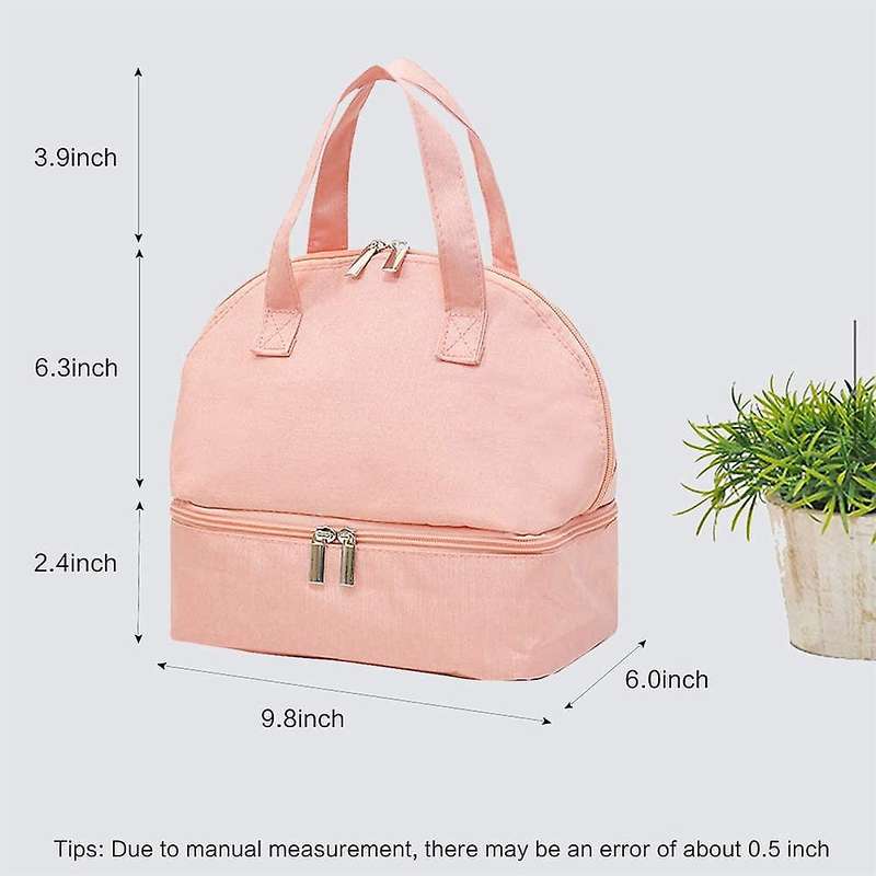 Double Compartment Lunch Bag for Women & Kids Insulated Tote ,pink