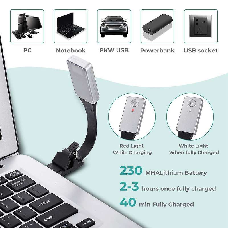 Rechargeable E-book Led Light for Kindle Paper Usb Reading Lamp Clip