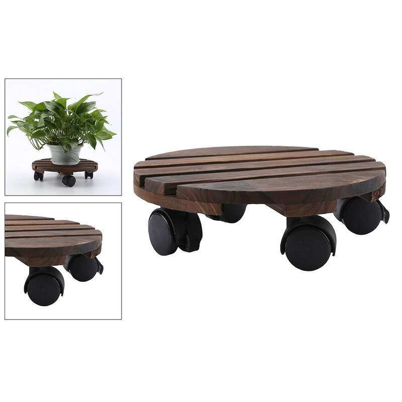Plant Stand Caddy Flower Pot Wooden Trolley Mover with Wheels-30cm
