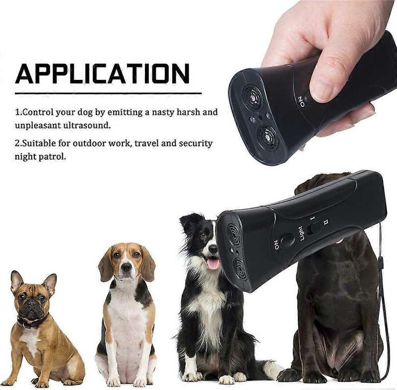 Ultrasonic Dog Repeller & Trainer & LED Flashlight - Black
