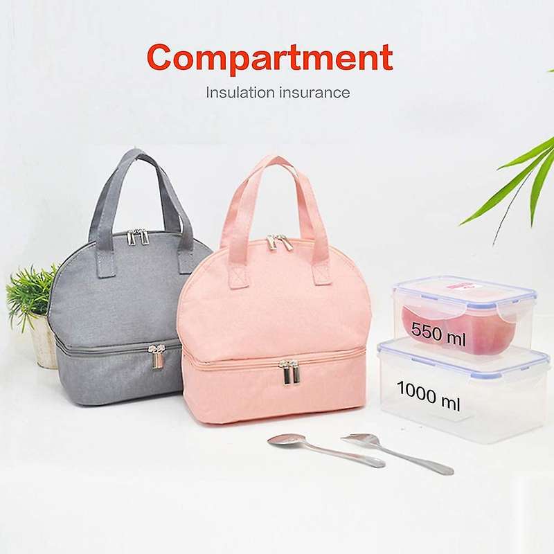 Double Compartment Lunch Bag for Women & Kids Insulated Tote ,pink
