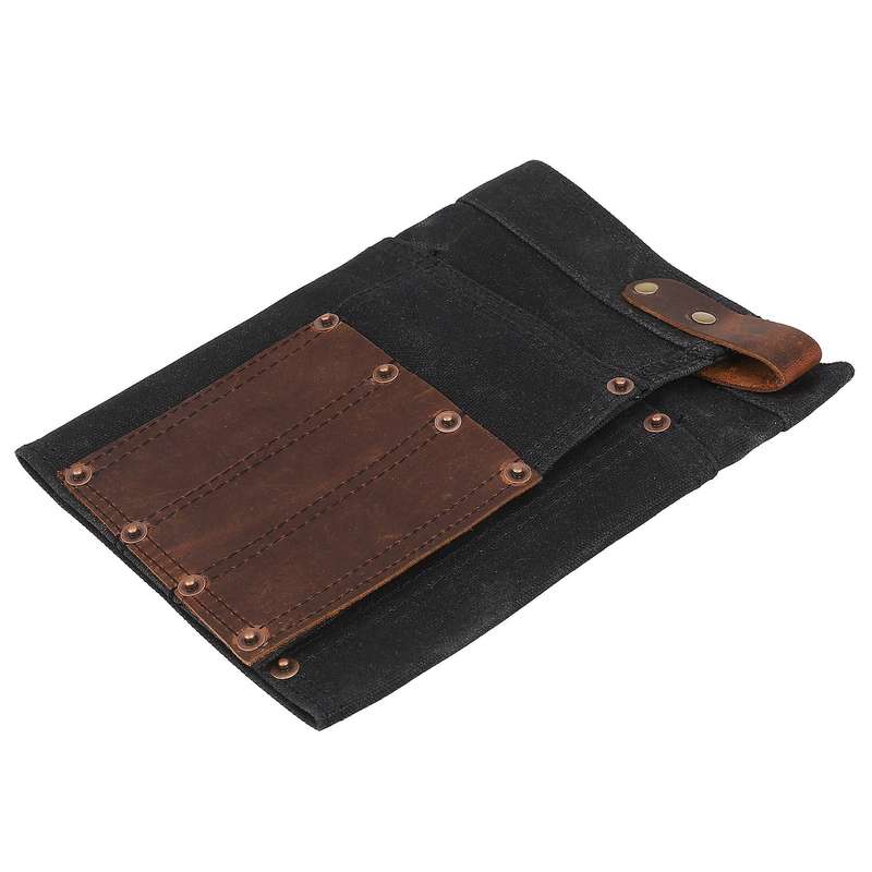 Multi Pocket Apron for Women Real Leather Canvas Half Apron Black