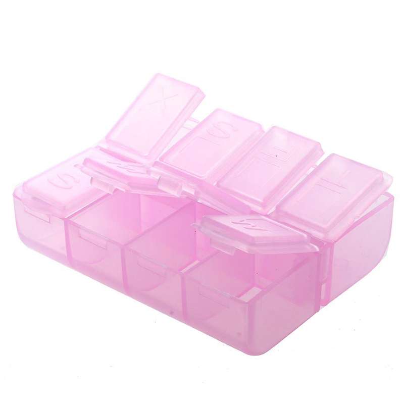Plastic Rectangle 8 Compartments 7 Days Medicine Pill Box Pink