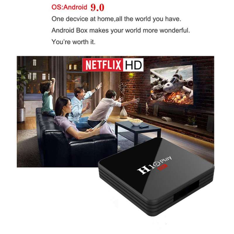 H10 Play Allwinner H6 Android 9.0 6K TV Box 2GB/16GB USB3.0 WiFi LAN Youtube Netflix AirPlay - Black