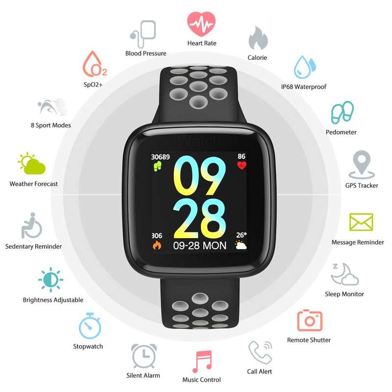 Smart Watch Heart Rate Monitor Tracker Fitness Sports Watch F15/ Y6 - Black & Grey