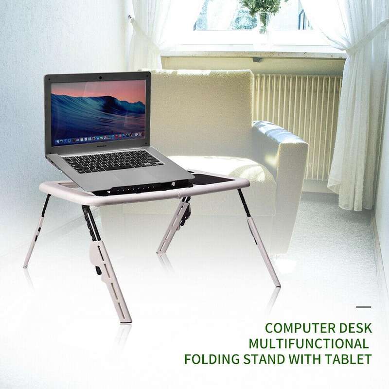 Foldable E-Table Portable Laptop Table Stand with 2-USB Cooling Fans for Bed or Couch