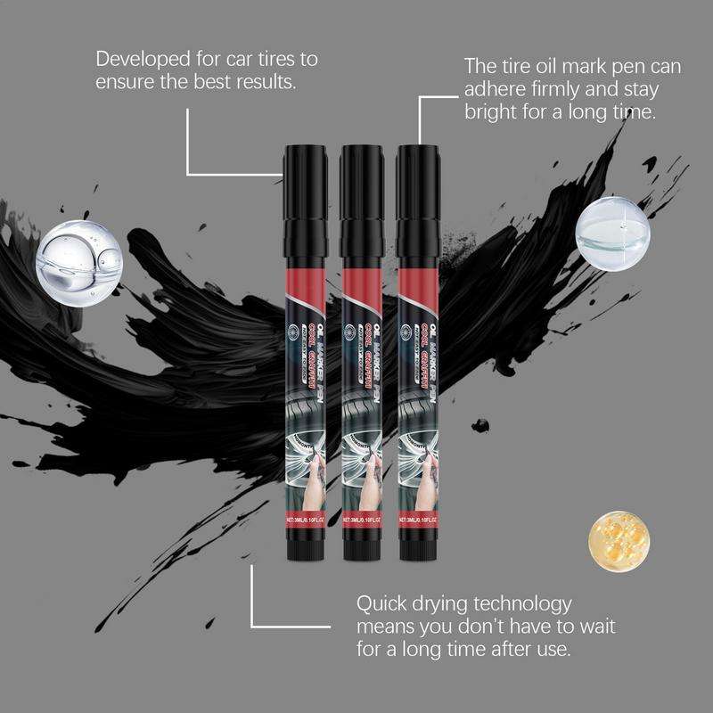 Black Tire Paint Marker Waterproof Tire Marking Pen 3X Wear-Resistant Wheel Marker Car Accessories C