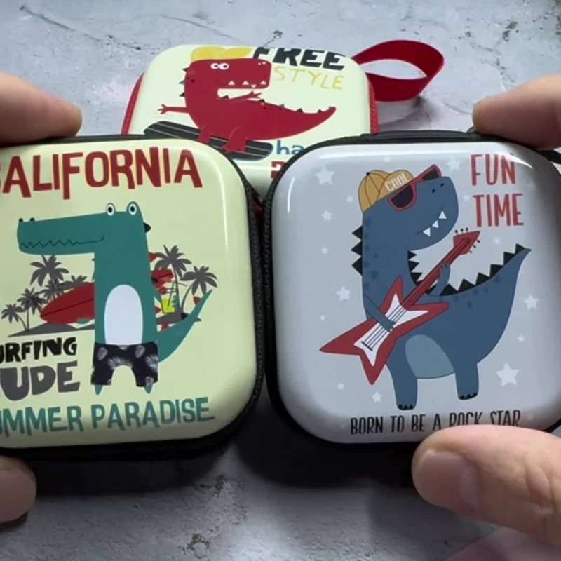 1pc Creative Iron Art Dinosaur Coin Purse Cartoon Keychain Zipper Bag for Headphones And Data Cable