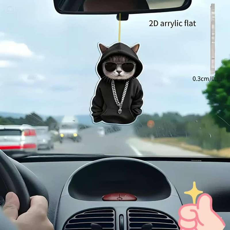 1pc 2D Flat  A Cute  Cartoon Black Cat Acrylic Pendant Perfect As a Gift Suitable for Rearview