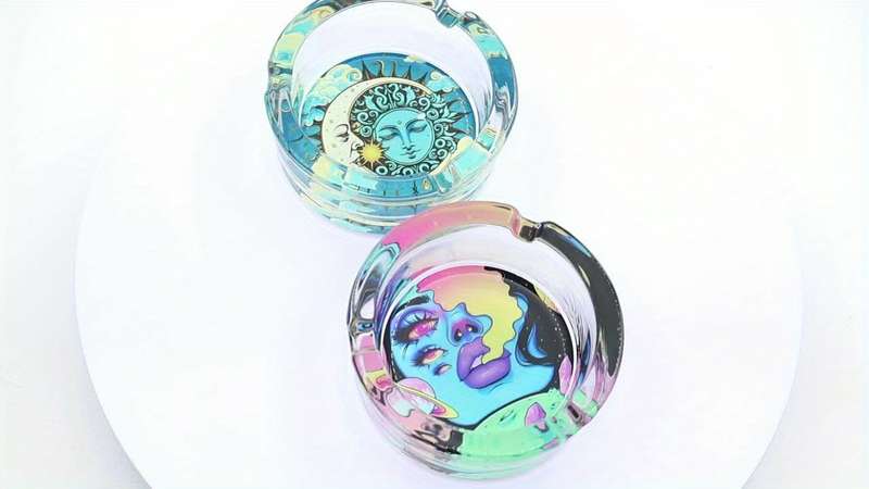 1pc A Round Transparent Glass Ashtray Decorative Non-Electric with Cigar and Cigarette Holder f