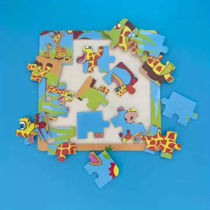 1pc Wooden Giraffe Puzzle Charming Animal-Themed Jigsaw with Colorful Giraffe Illus