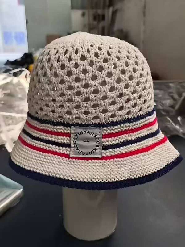 1pc Stylish Comfort Women's Breathable Knit Bucket Hat Stylish Striped Fisherman Cap with Sun P